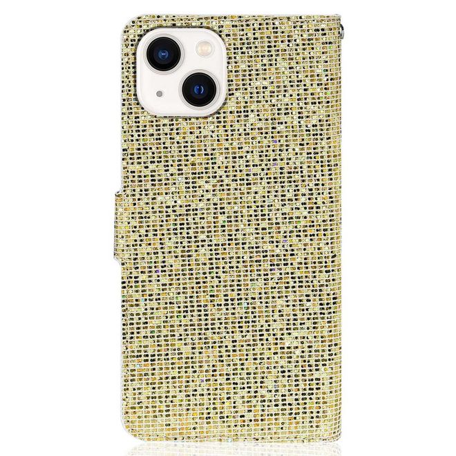 Étui pour iPhone 14 - Couverture en cuir pailleté - Collection Bling en cuir PU - Or