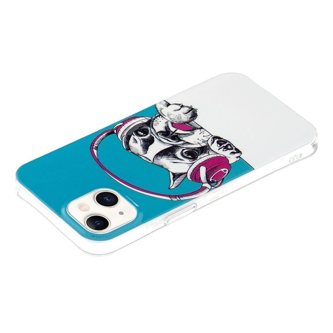 iPhone 14 Plus Handyhülle - Leuchtendes Case - Softcase Image Plastik Series - Hund mit Headset