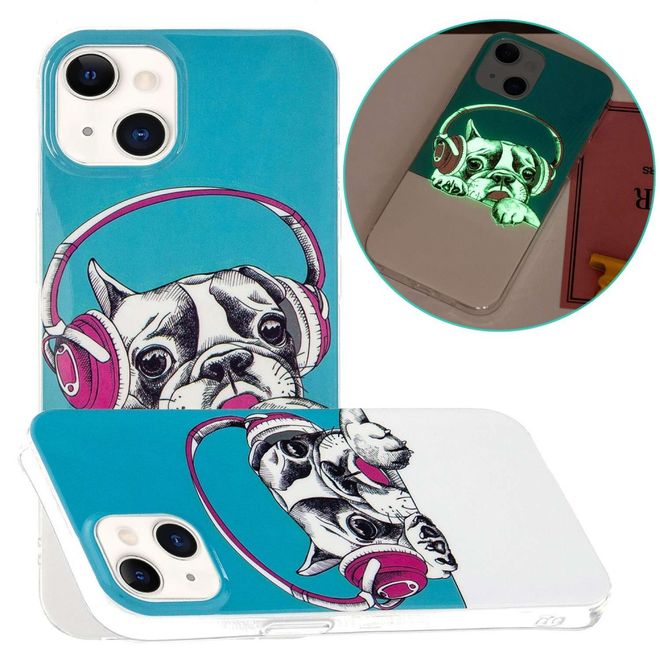 iPhone 14 Plus Handyhülle - Leuchtendes Case - Softcase Image Plastik Series - Hund mit Headset