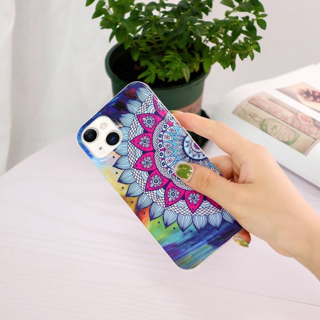 iPhone 14 Plus Handyhülle - Leuchtendes Case - Softcase Image Plastik Series - Blumen-Mandala