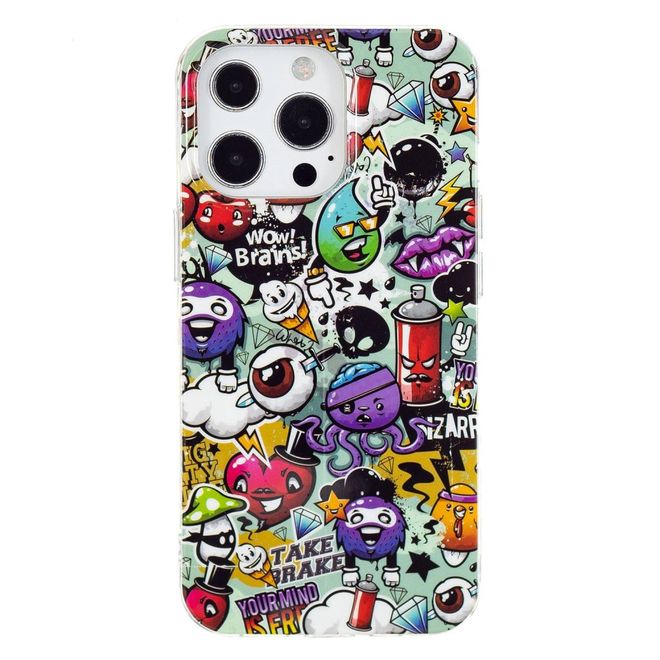Coque pour iPhone 14 Pro - Coque lumineuse - Coque souple en plastique avec images - Émojis variés