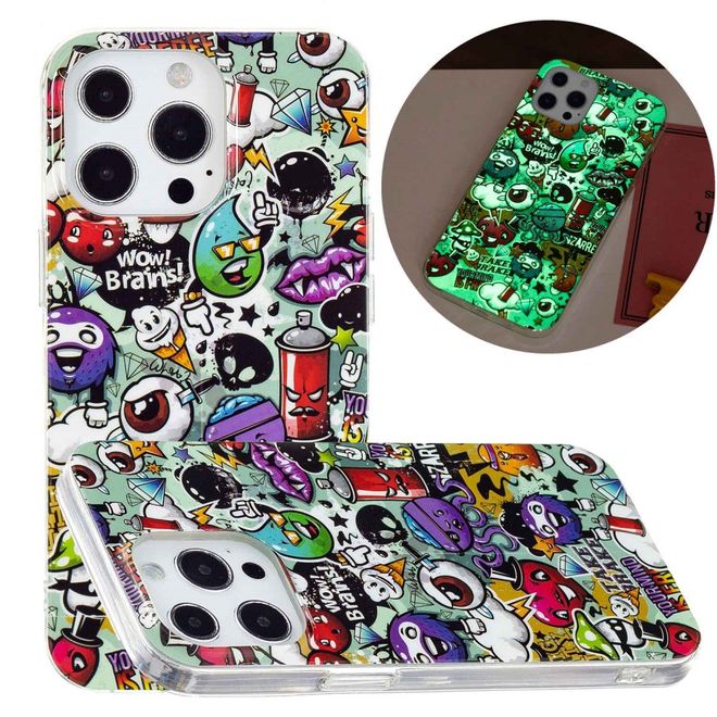 Coque pour iPhone 14 Pro - Coque lumineuse - Coque souple en plastique avec images - Émojis variés