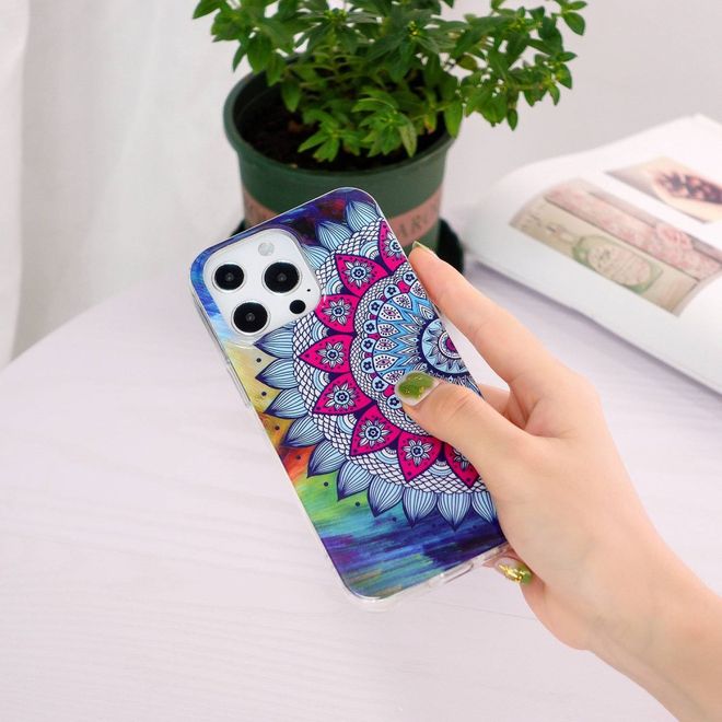 iPhone 14 Pro Handyhülle - Leuchtendes Case - Softcase Image Plastik Series - Blumen-Mandala