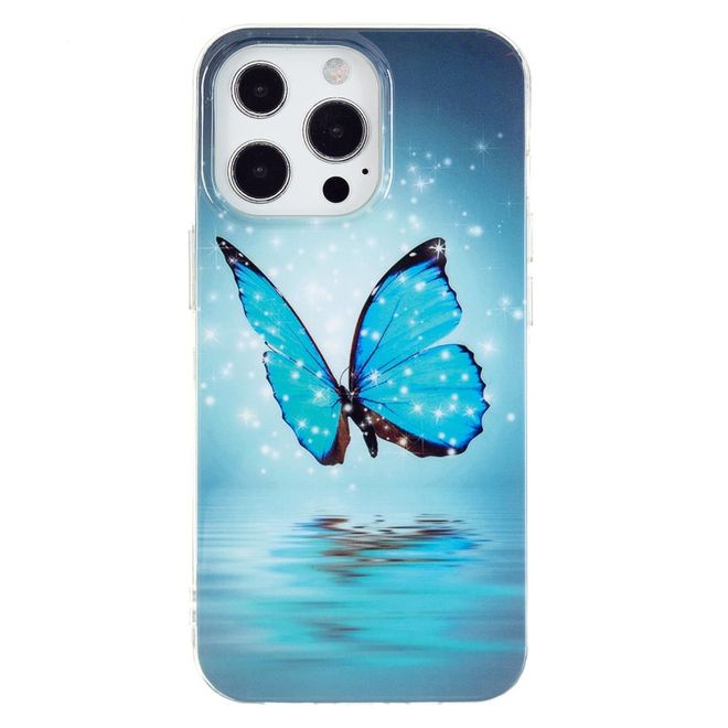 Coque pour iPhone 14 Pro Max - Coque lumineuse - Série Image Plastic - Papillon bleu