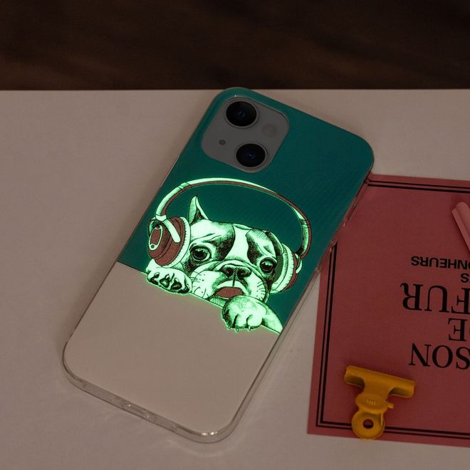 iPhone 14 Phone Case - Light-Up Case - Softcase Image Plastic Series - Dog with Headset