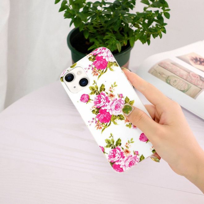 iPhone 14 Phone Case - Glowing Case - Softcase Image Plastic Series - Pink Flowers