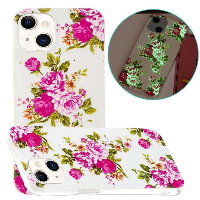 iPhone 14 Phone Case - Glowing Case - Softcase Image Plastic Series - Pink Flowers