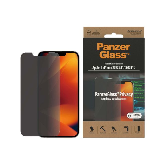 PanzerGlass - iPhone 14 Displayschutz aus gehärtetem Glas - Privacy Classic Fit (P2767) - schwarz