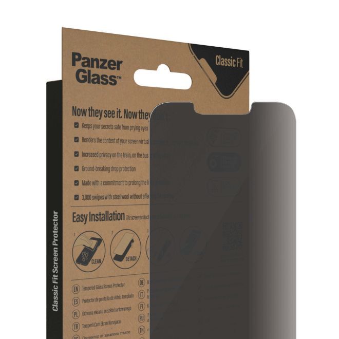 PanzerGlass - iPhone 14 Displayschutz aus gehärtetem Glas - Privacy Classic Fit (P2767) - schwarz