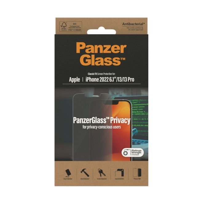 PanzerGlass - iPhone 14 Displayschutz aus gehärtetem Glas - Privacy Classic Fit (P2767) - schwarz