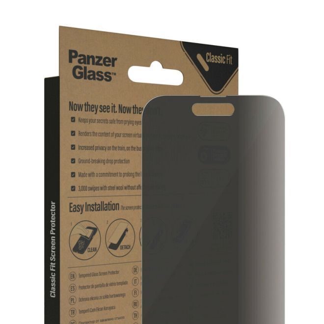 PanzerGlass - iPhone 14 Pro Displayschutz aus gehärtetem Glas - Privacy Classic Fit (P2768) - schwarz