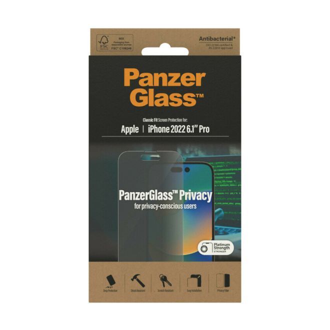 PanzerGlass - iPhone 14 Pro Displayschutz aus gehärtetem Glas - Privacy Classic Fit (P2768) - schwarz