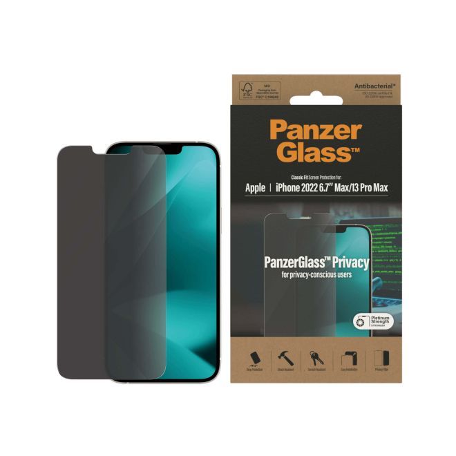 PanzerGlass - iPhone 14 Plus Displayschutz aus gehärtetem Glas - Privacy Classic Fit (P2769) - schwarz