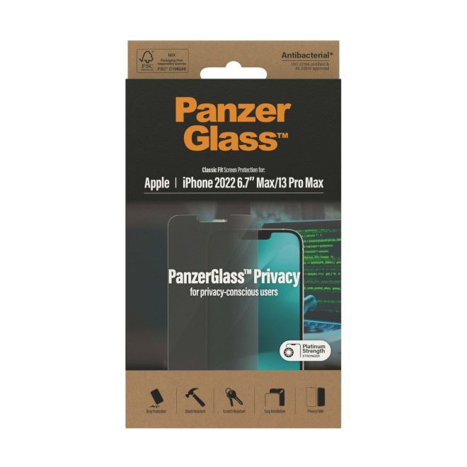 PanzerGlass - iPhone 14 Plus Displayschutz aus gehärtetem Glas - Privacy Classic Fit (P2769) - schwarz