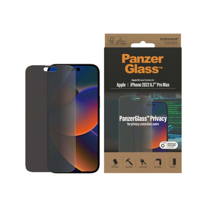 PanzerGlass - iPhone 14 Pro Max Displayschutz aus gehärtetem Glas - Privacy Classic Fit (P2770) - schwarz