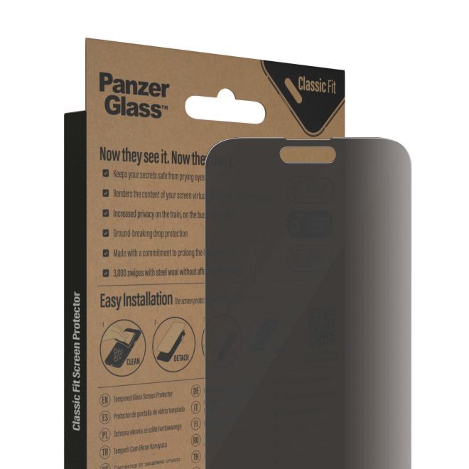 PanzerGlass - iPhone 14 Pro Max Displayschutz aus gehärtetem Glas - Privacy Classic Fit (P2770) - schwarz