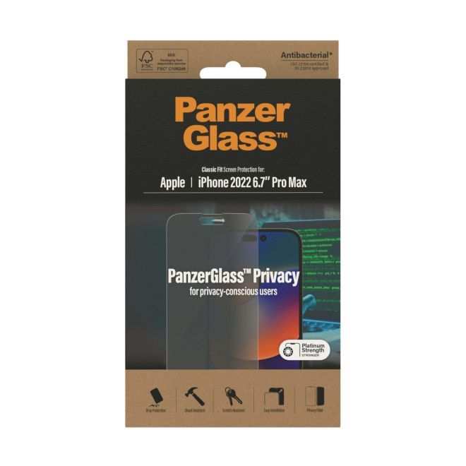 PanzerGlass - iPhone 14 Pro Max Displayschutz aus gehärtetem Glas - Privacy Classic Fit (P2770) - schwarz