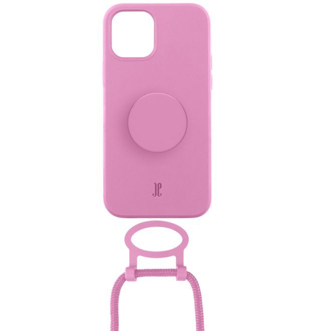 Just Elegance - Étui collier pour iPhone 13 - Chaîne détachable et PopSockets inclus - Rose