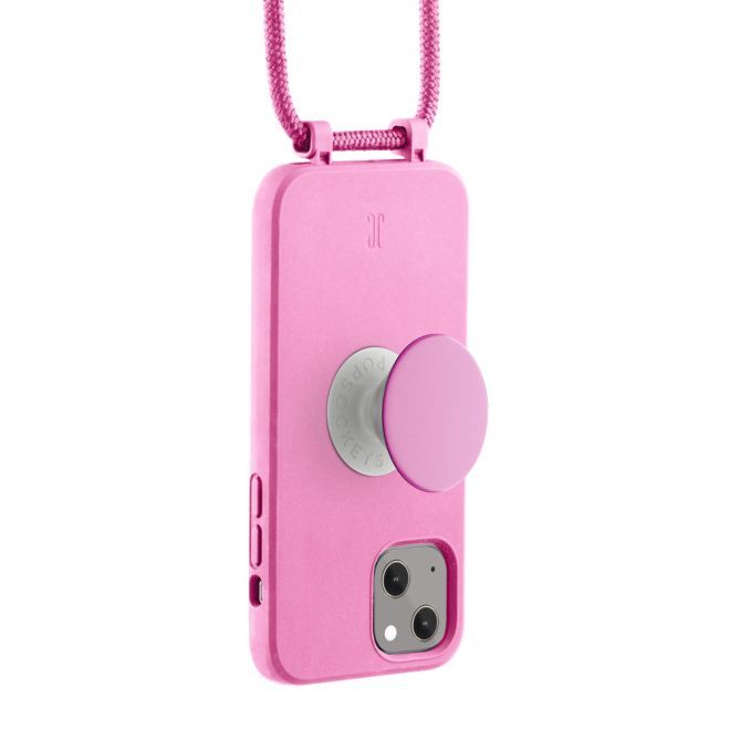 Just Elegance - Étui collier pour iPhone 13 - Chaîne détachable et PopSockets inclus - Rose