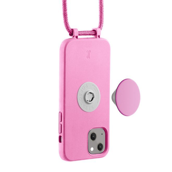 Just Elegance - Étui collier pour iPhone 13 - Chaîne détachable et PopSockets inclus - Rose