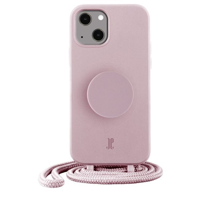 Just Elegance - Étui collier pour iPhone 13 - Chaîne détachable et PopSockets inclus - Rose poudré