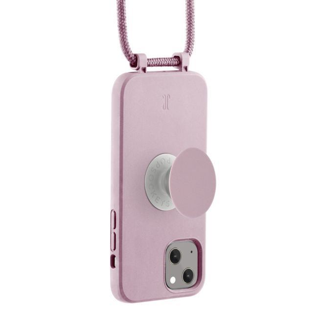 Just Elegance - Étui collier pour iPhone 13 - Chaîne détachable et PopSockets inclus - Rose poudré
