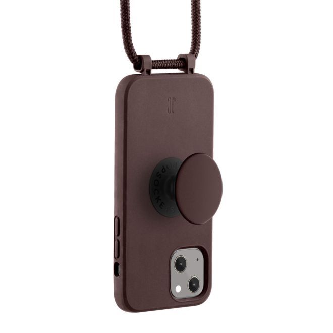 Just Elegance - Étui collier pour iPhone 13 - Chaîne détachable et PopSockets inclus - Marron