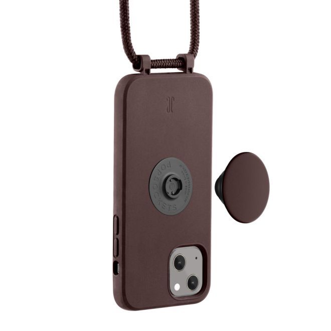 Just Elegance - Étui collier pour iPhone 13 - Chaîne détachable et PopSockets inclus - Marron