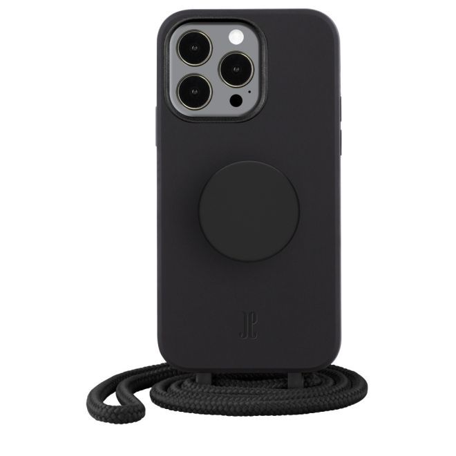 Just Elegance - Étui collier pour iPhone 13 Pro - Chaîne détachable et PopSockets inclus - Noir