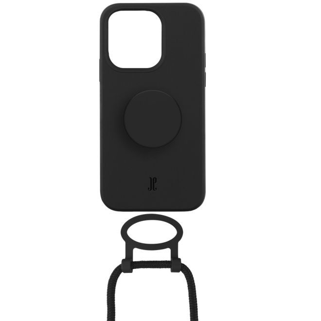 Just Elegance - Étui collier pour iPhone 13 Pro - Chaîne détachable et PopSockets inclus - Noir