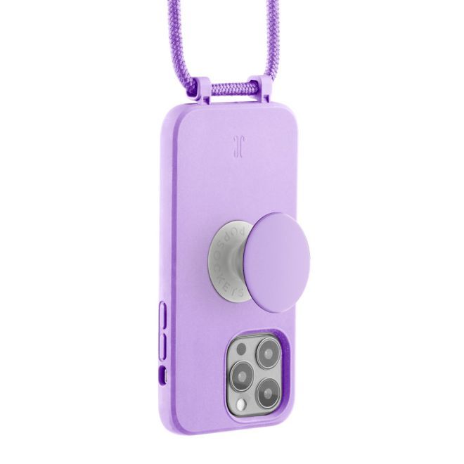 Just Elegance - Étui collier pour iPhone 13 Pro - Chaîne de téléphone détachable et PopSockets - Lavande