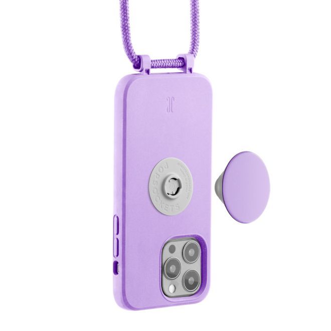 Just Elegance - Étui collier pour iPhone 13 Pro - Chaîne de téléphone détachable et PopSockets - Lavande