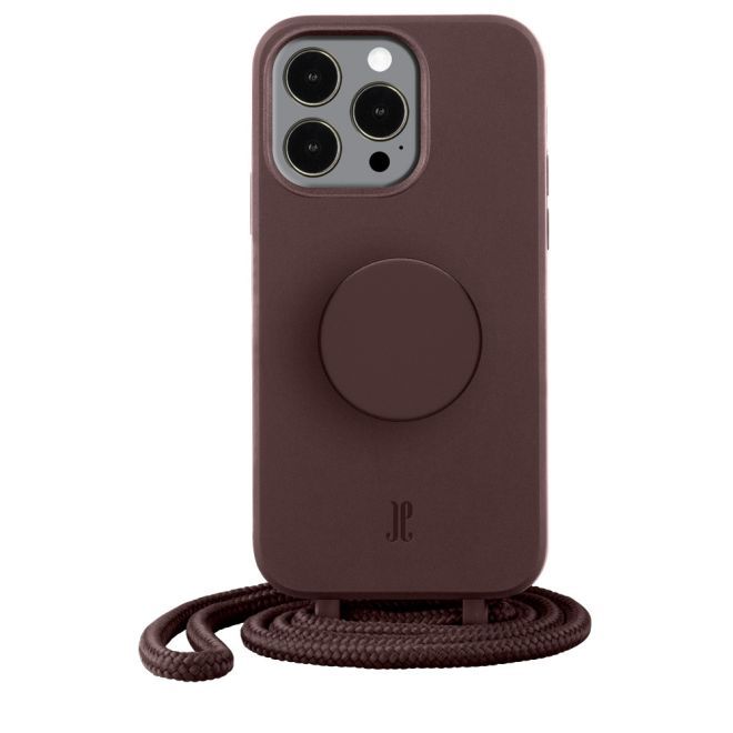 Just Elegance - Étui collier pour iPhone 13 Pro - Chaîne détachable et PopSockets inclus - Marron