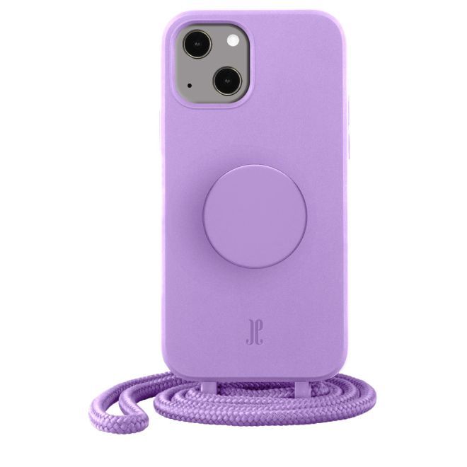 Just Elegance - Étui collier pour iPhone 14 Plus - Chaîne de téléphone détachable et PopSockets - Lavande
