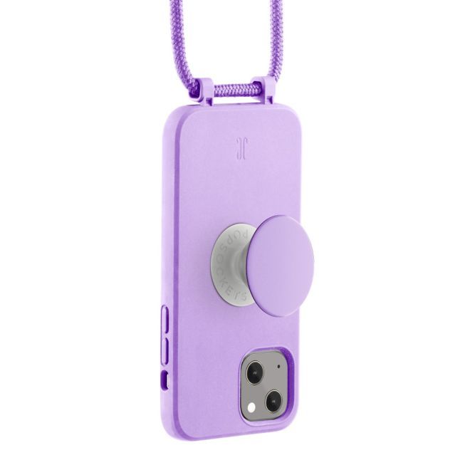 Just Elegance - Étui collier pour iPhone 14 Plus - Chaîne de téléphone détachable et PopSockets - Lavande