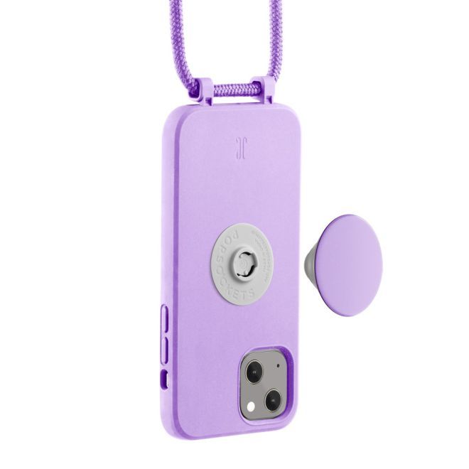 Just Elegance - Étui collier pour iPhone 14 Plus - Chaîne de téléphone détachable et PopSockets - Lavande
