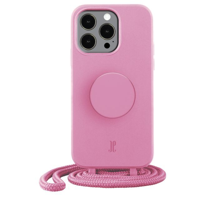Just Elegance - Étui collier pour iPhone 14 Pro Max - Chaîne détachable et PopSockets inclus - Rose