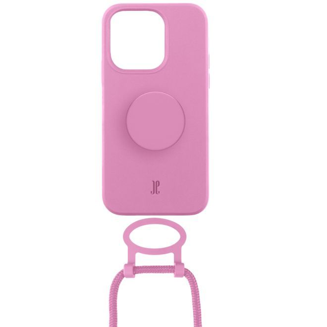 Just Elegance - Étui collier pour iPhone 14 Pro Max - Chaîne détachable et PopSockets inclus - Rose