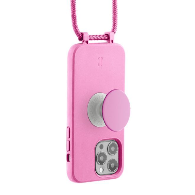 Just Elegance - Étui collier pour iPhone 14 Pro Max - Chaîne détachable et PopSockets inclus - Rose