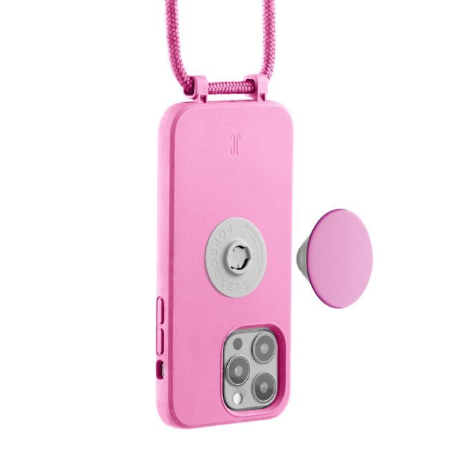 Just Elegance - Étui collier pour iPhone 14 Pro Max - Chaîne détachable et PopSockets inclus - Rose