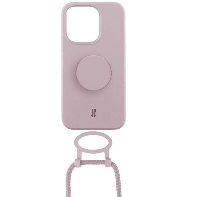 Just Elegance - Étui collier pour iPhone 14 Pro Max - Chaîne détachable et PopSockets inclus - Rose poudré
