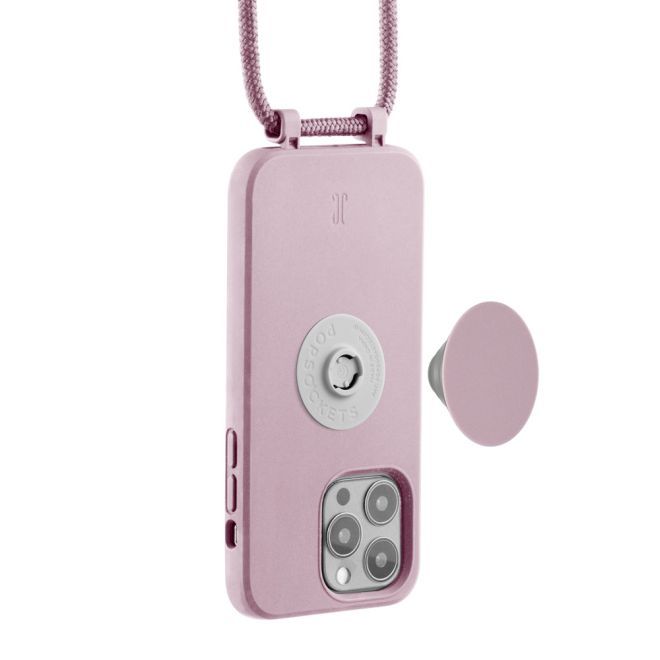 Just Elegance - Étui collier pour iPhone 14 Pro Max - Chaîne détachable et PopSockets inclus - Rose poudré