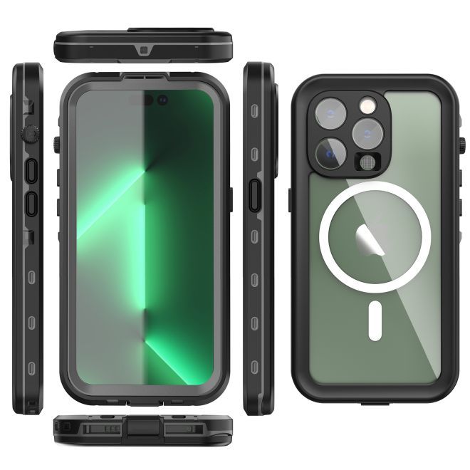 iPhone 14 Pro - Coque extérieure à 360° - Protection tous temps (étanche et antichoc) - MagSafe - Noir