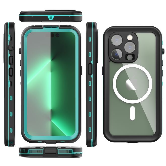 iPhone 14 Pro - Coque extérieure à 360° - Protection tous temps (étanche et antichoc) - MagSafe - Bleu
