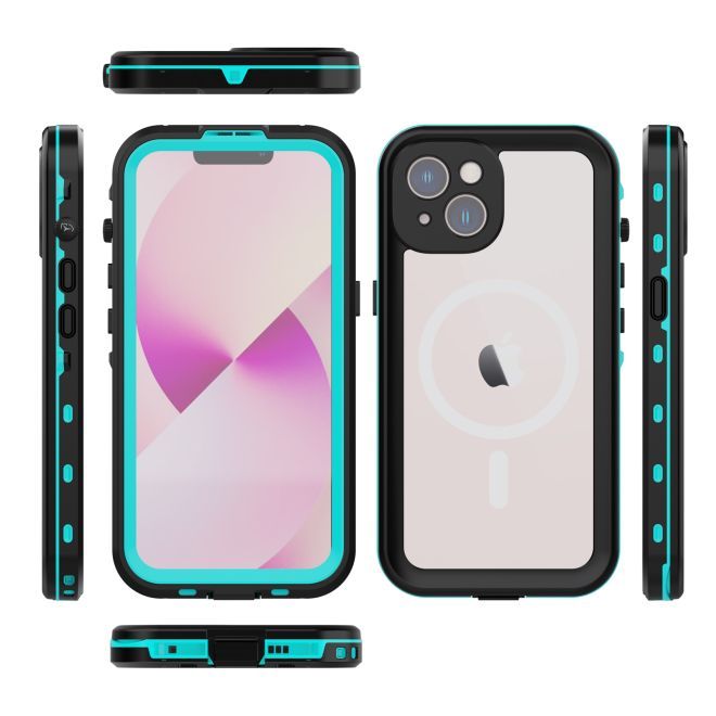 iPhone 14 - Coque extérieure à 360° - Protection tous temps (étanche et antichoc) - MagSafe - Bleu