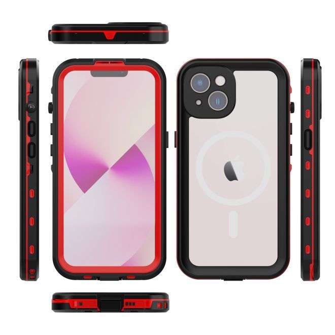 iPhone 14 - Coque extérieure à 360° - Protection tous temps (étanche et antichoc) - MagSafe - Rouge