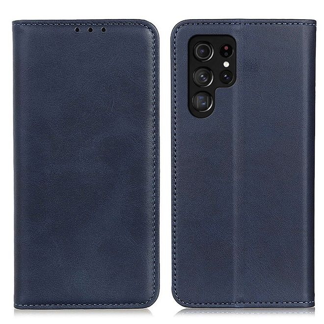 Samsung Galaxy S23 Ultra Handy Hülle - Classic V Leder Bookcover Series - blau