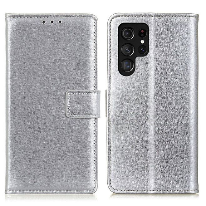 Samsung Galaxy S23 Ultra Handy Hülle - Classic II Leder Bookcover Series - silber