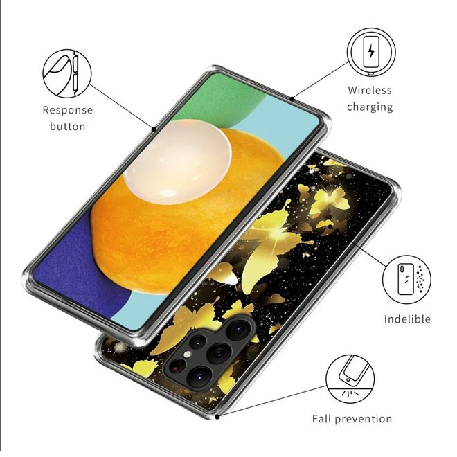 Samsung Galaxy S23 Ultra Handyhülle - Softcase Image TPU Series - goldene Schmetterlinge