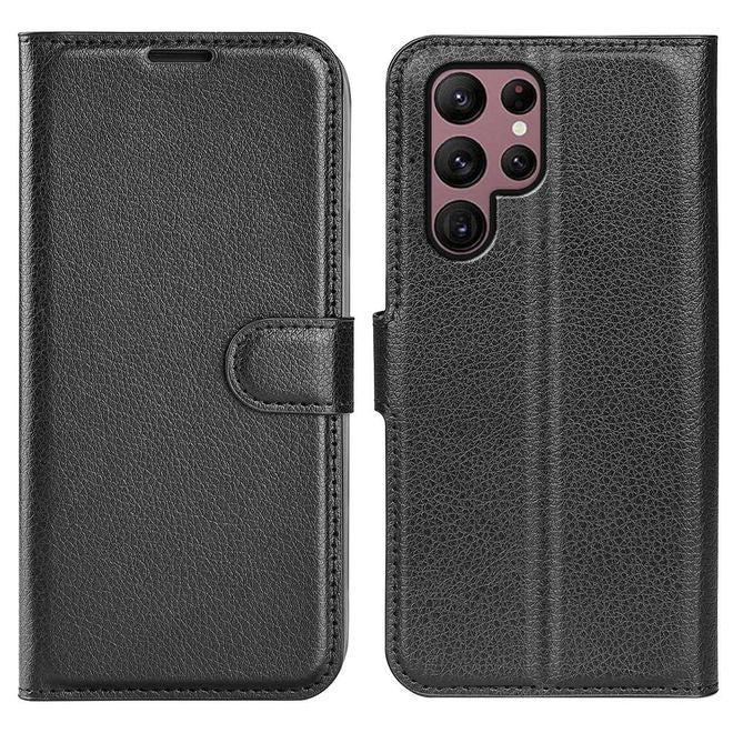 Samsung Galaxy S23 Ultra Handy Hülle - Litchi Leder Bookcover Series - schwarz